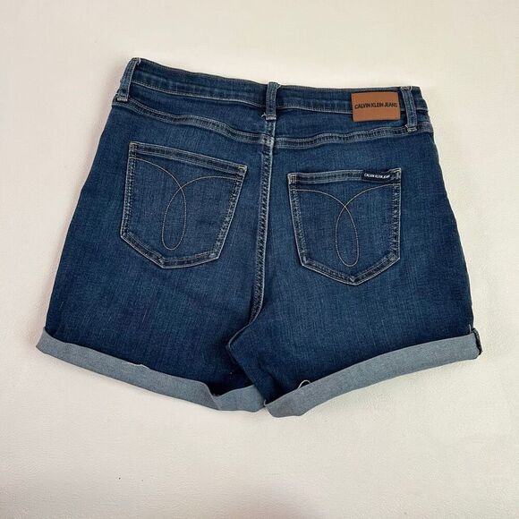 Calvin Klein Jeans Women’s Denim Shorts Size 8 Cuffed Blue Mid Rise Stretch - Picture 2 of 9